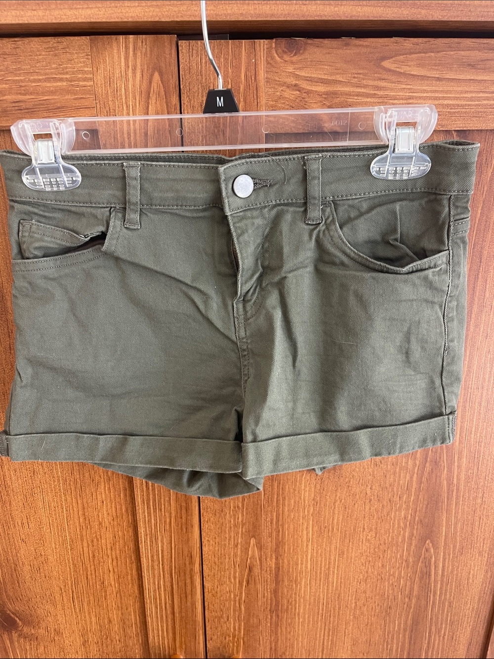 H&M Olive Cuffed Cotton Blend Shorts